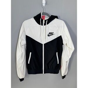 Nike The Windrunner Full Zip Hooded Jacket White Black Mens Medium BV2639-100